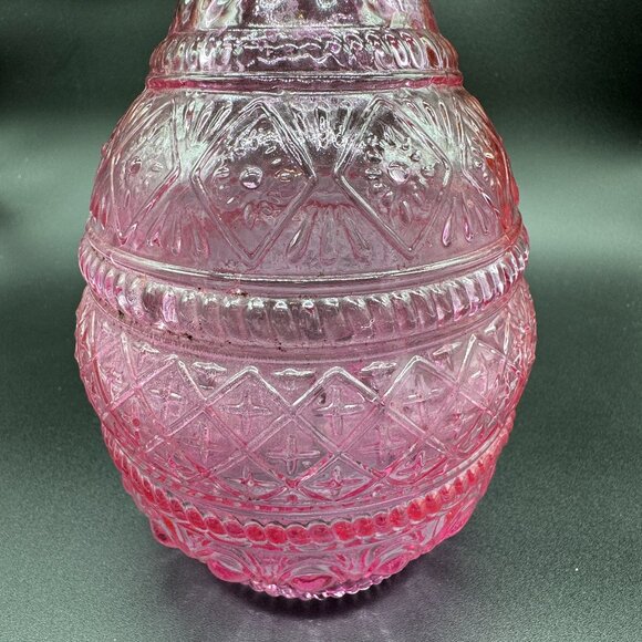 Pink Pressed Glass Decorative Vase Bottle Decanter Molded - Picture 4 of 8